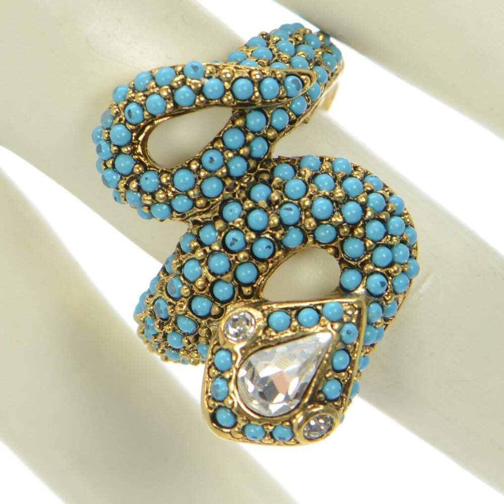 Vintage Kenneth Jay Lane KJL Turquoise & Crystals Snake Ring
